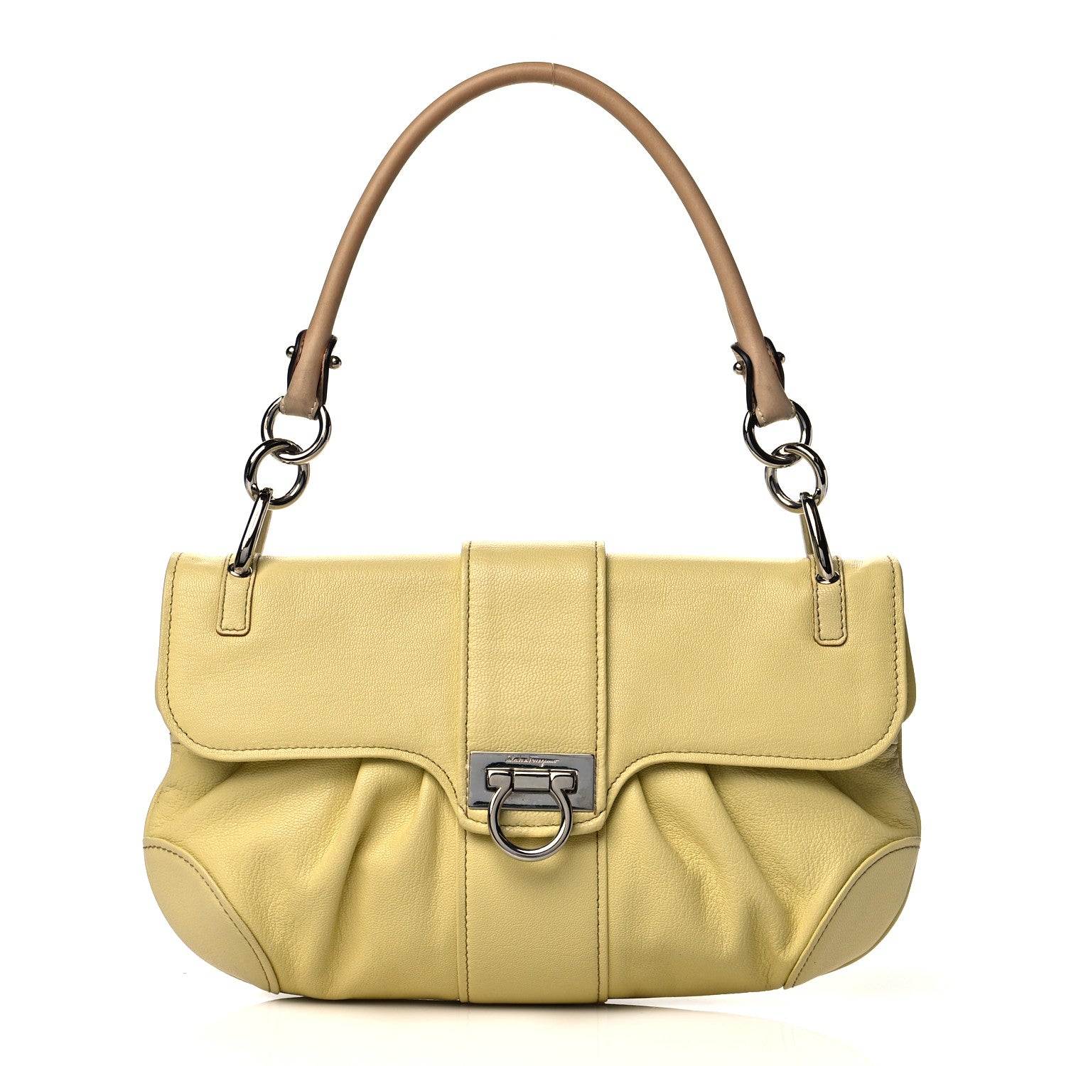 Salvatore Ferragamo Goatskin Gancini Shoulder Bag Citronella 1 of 9