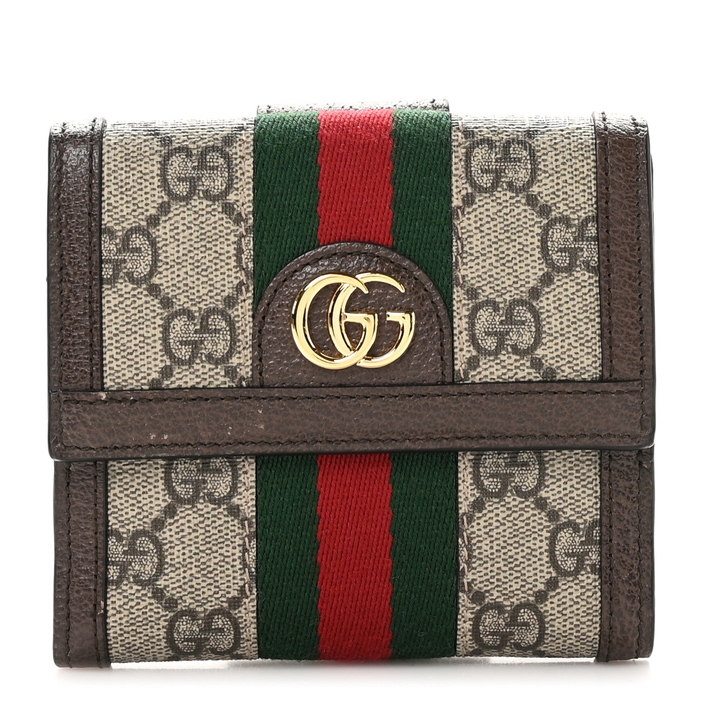 GG Supreme Monogram Web Ophidia French Flap Wallet Beige New Acero
