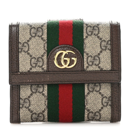 Gucci GG Supreme Monogram Web Ophidia French Flap Wallet Beige New Acero 1 of 10