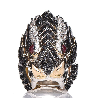 John Hardy Sterling Silver 18K Yellow Gold Ruby Black Sapphire White Sapphire Naga Head Ring 54 7 3 of 9