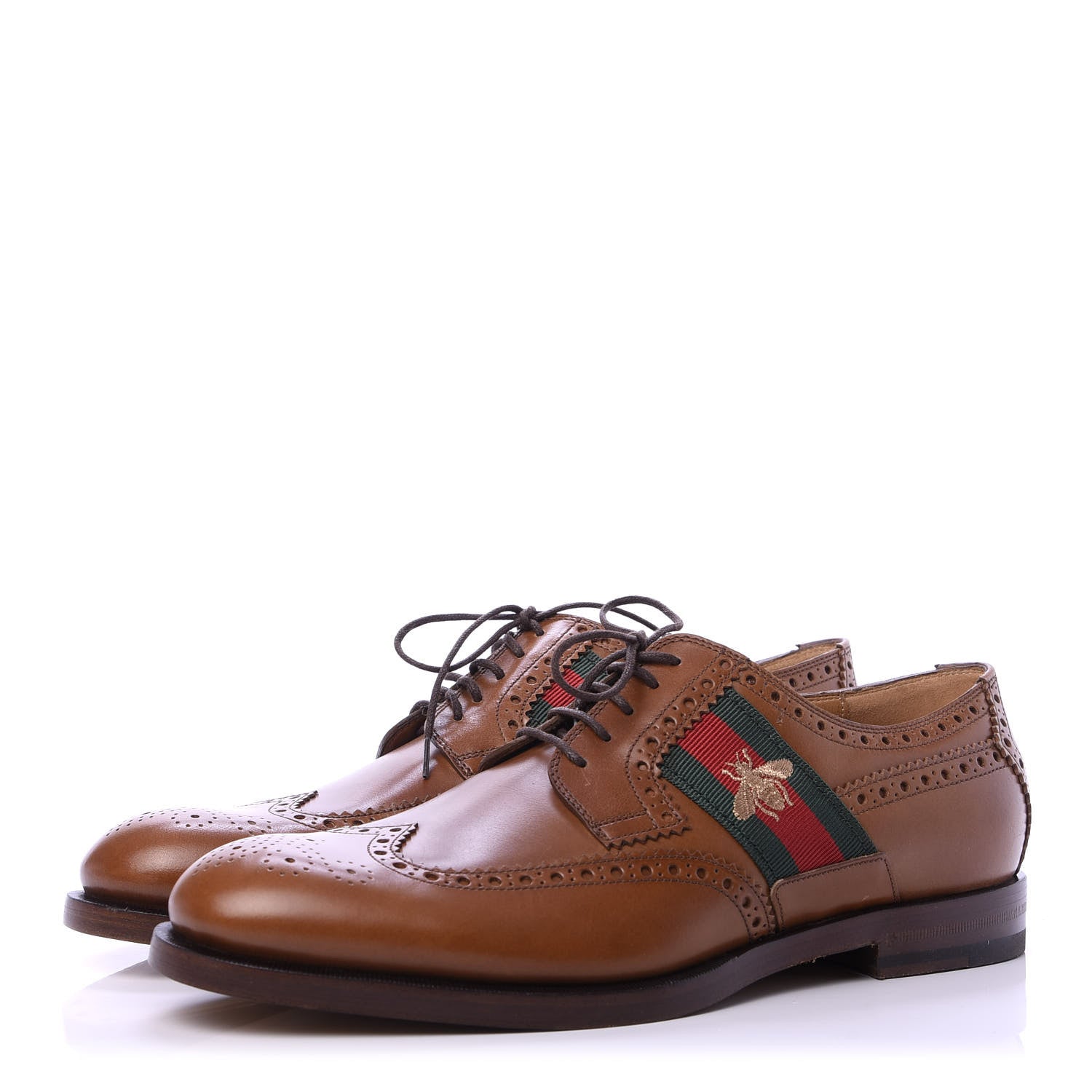 Gucci Calfskin Web Bee Embroidered Mens Lace Up Brogue Wingtip Derby Shoes 9 Cuir 3 of 10