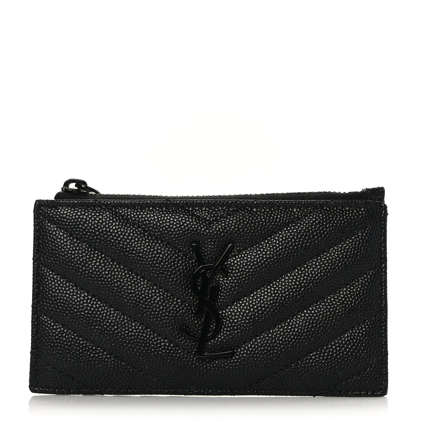 Grain De Poudre Matelasse Chevron Monogram Fragments Zippered Card Case Black