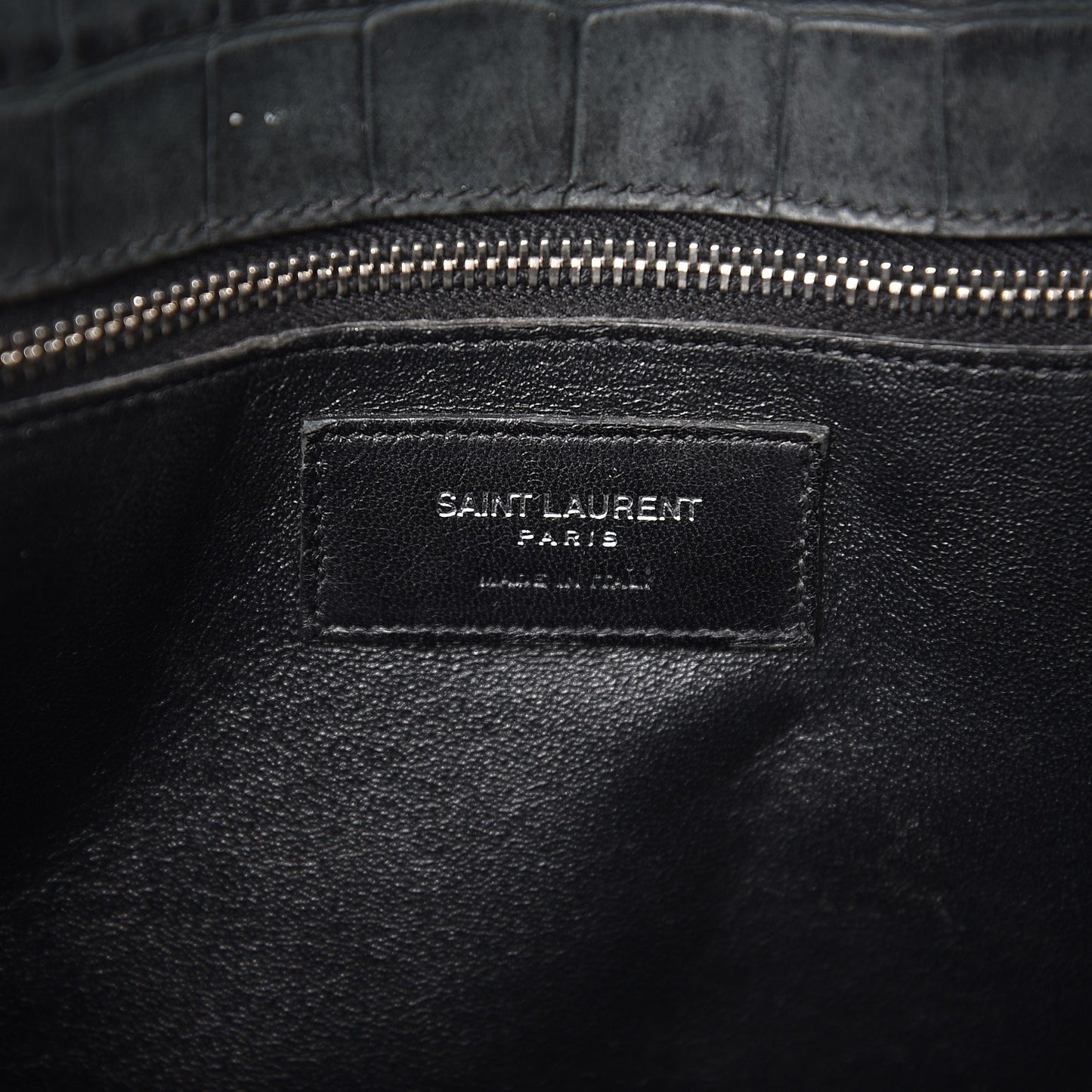 Calfskin Crocodile Embossed Small Sac de Jour Dusty Black