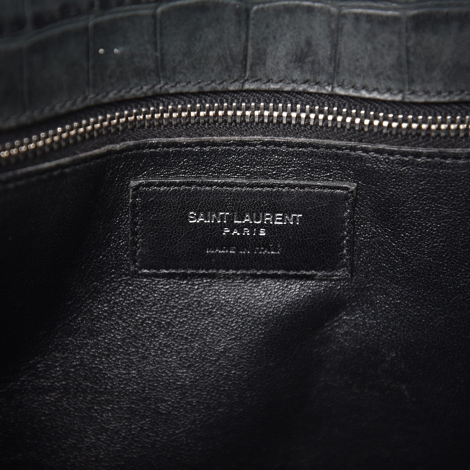 Saint Laurent Calfskin Crocodile Embossed Small Sac de Jour Dusty Black 7 of 14