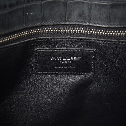 Saint Laurent Calfskin Crocodile Embossed Small Sac de Jour Dusty Black 7 of 14
