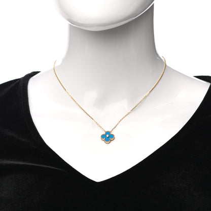 Van Cleef & Arpels 18K Yellow Gold Diamond Celestial Blue Sevres Porcelain Vintage Alhambra Pendant Necklace 2 of 8