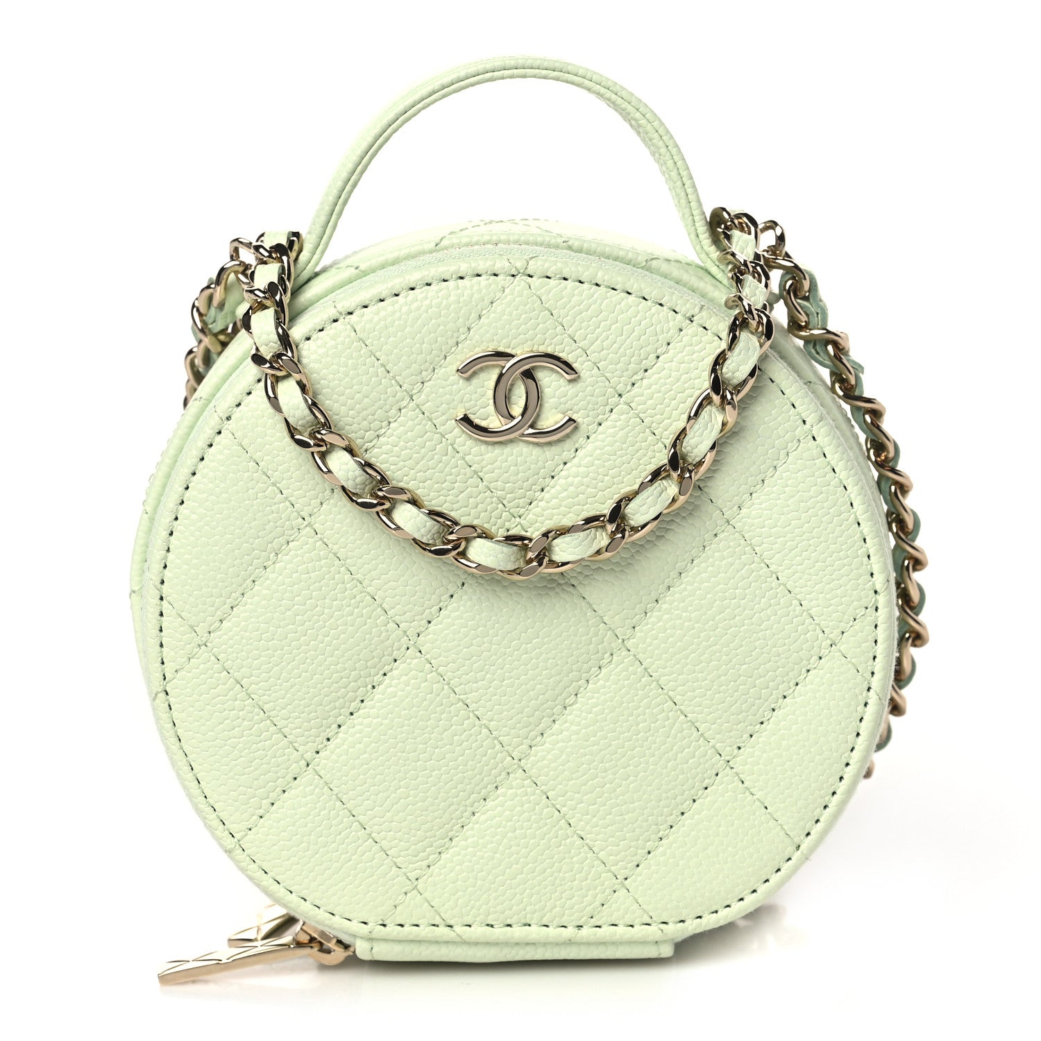 Chanel Caviar Quilted Round Handle With Care Vanity With Chain Light Green 1 of 10
