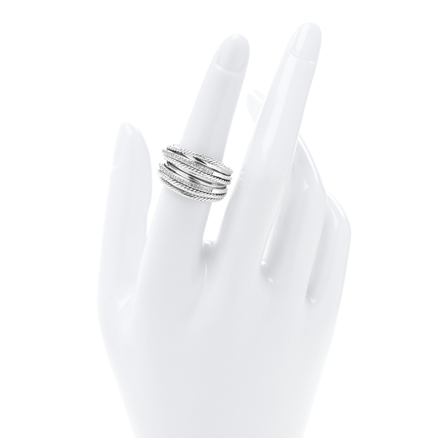 David Yurman Sterling Silver Diamond 17.8mm Crossover Cable Ring 54 6.75 2 of 4