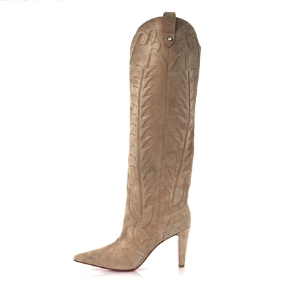Christian Louboutin Veau Velours Santia Botta 85 Tall Boots 41.5 Lionne 1 of 14