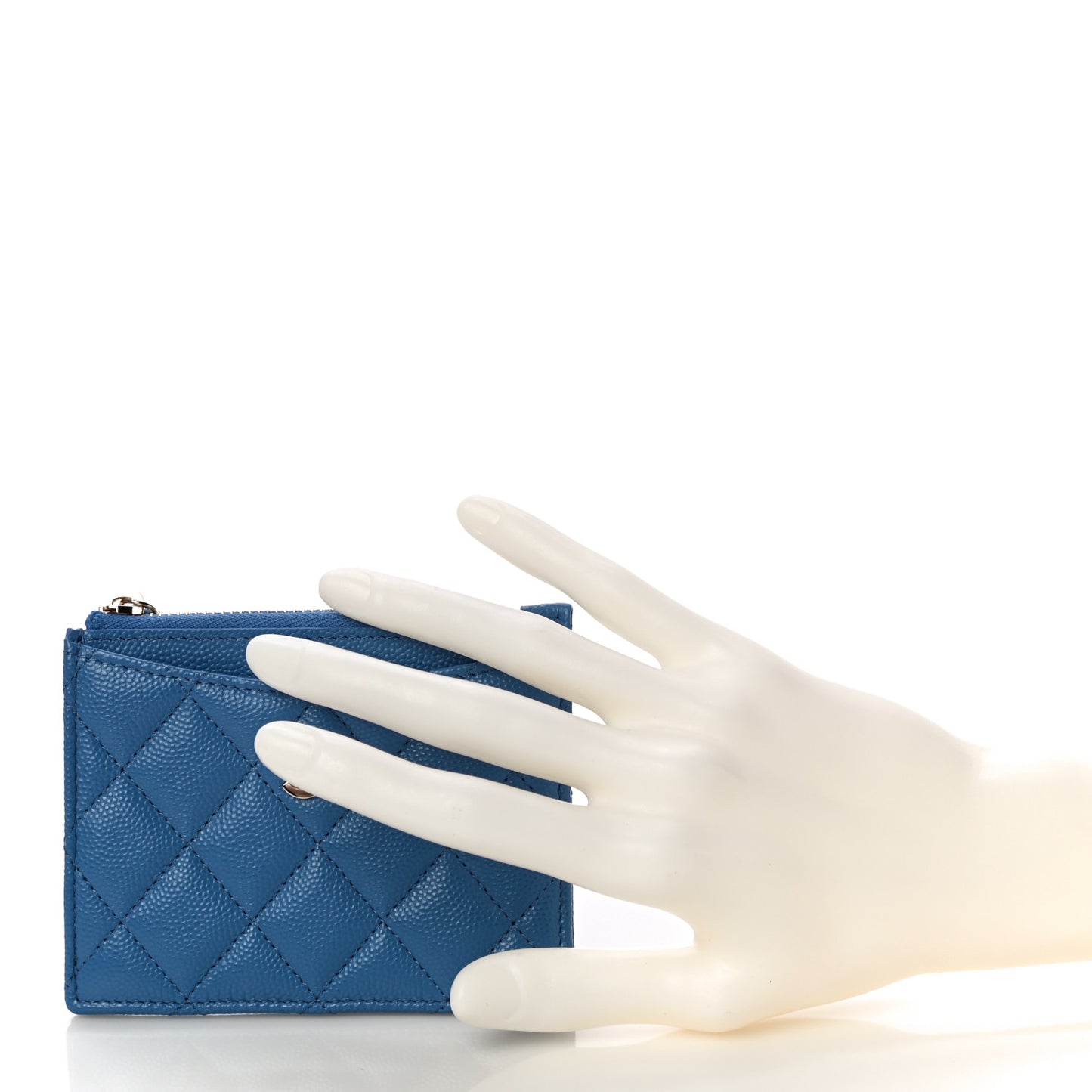 Caviar Quilted CC Zip Card Holder Blue