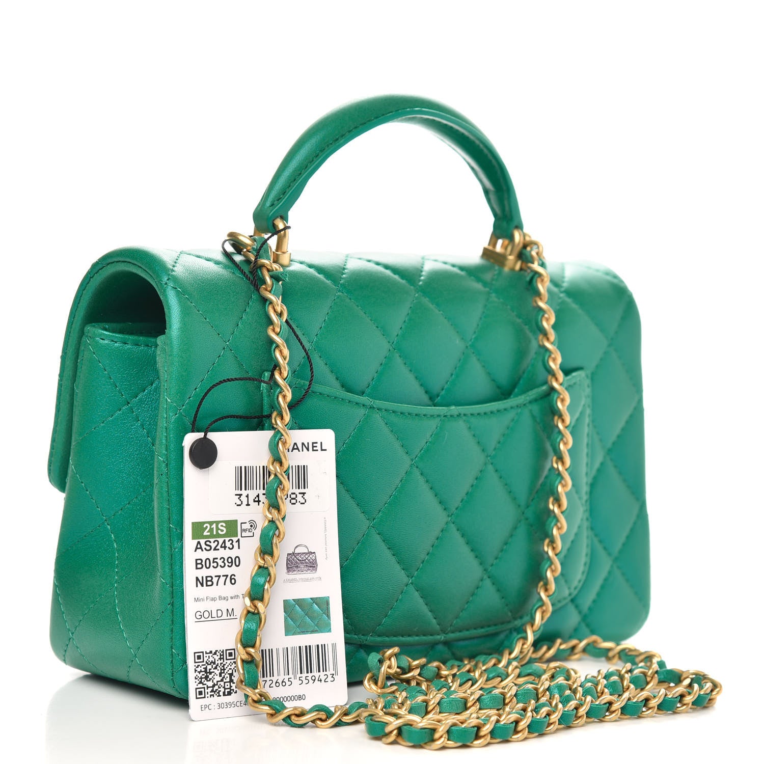 Chanel Iridescent Lambskin Quilted Mini Top Handle Rectangular Flap Green 3 of 11