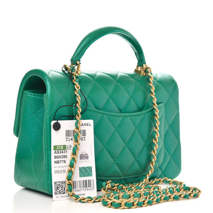 Chanel Iridescent Lambskin Quilted Mini Top Handle Rectangular Flap Green 3 of 11