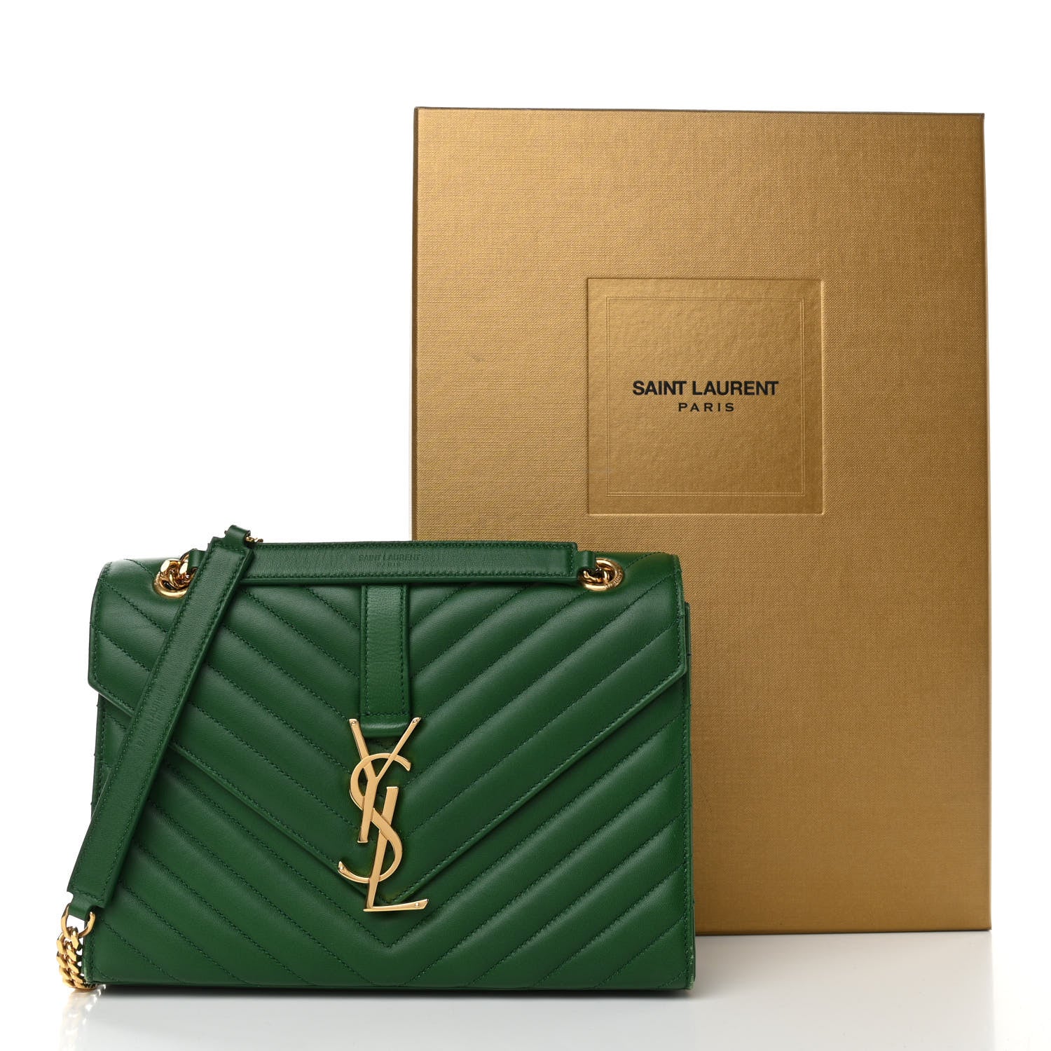 Saint Laurent Lambskin Matelasse Chevron Medium Monogram Satchel Green 11 of 11