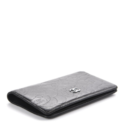 Chanel Lambskin Camellia Embossed Yen Wallet Black 3 of 10