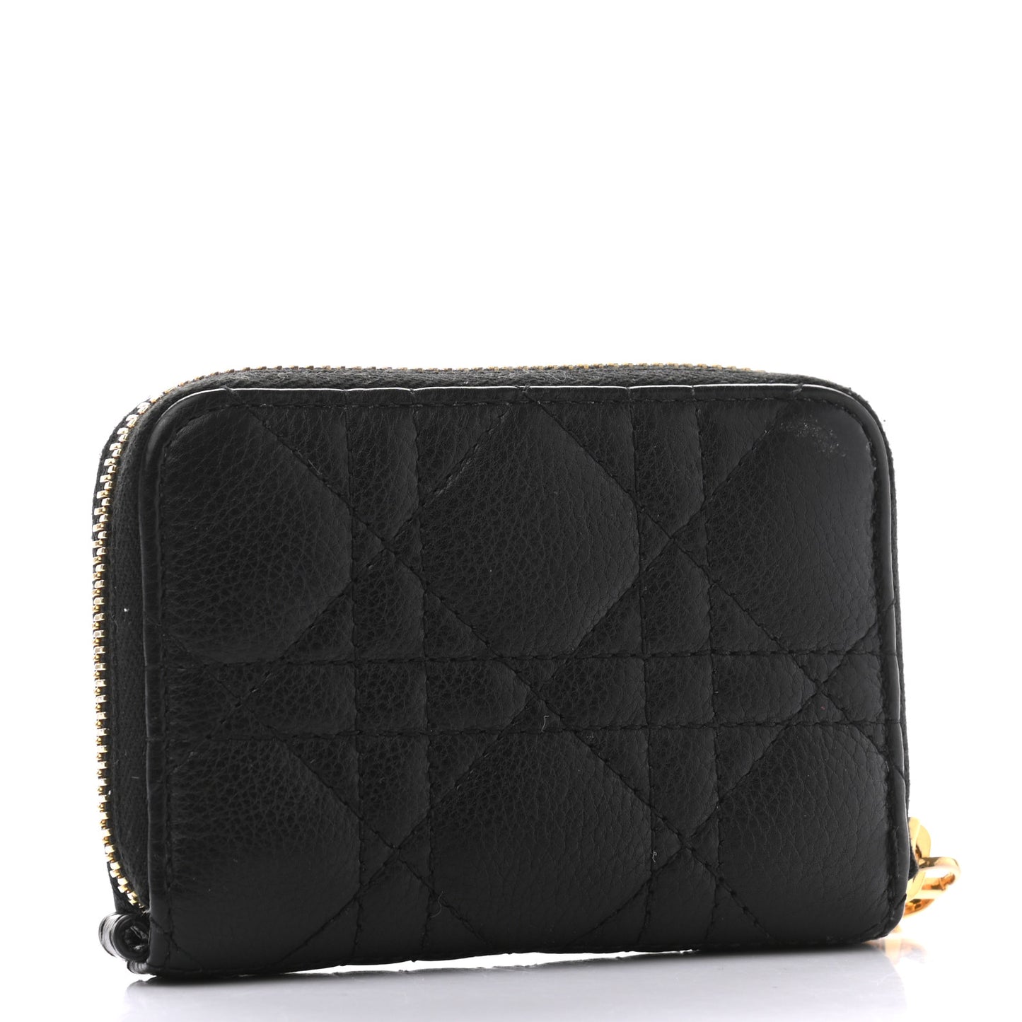 Grained Calfskin Supple Cannage Caro Compact Zip Card Wallet Black