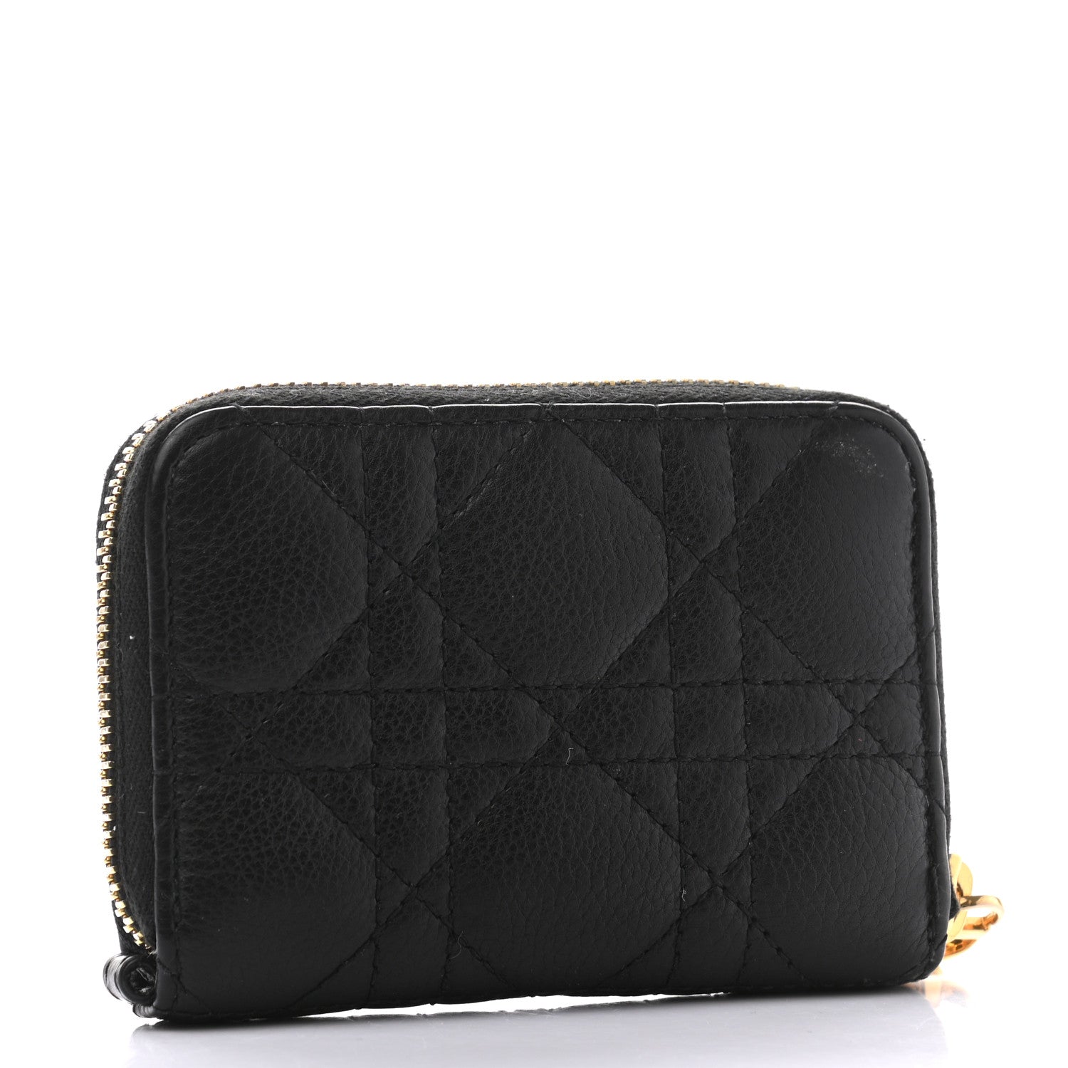 Christian Dior Grained Calfskin Supple Cannage Caro Compact Zip Card Wallet Black 3 of 7