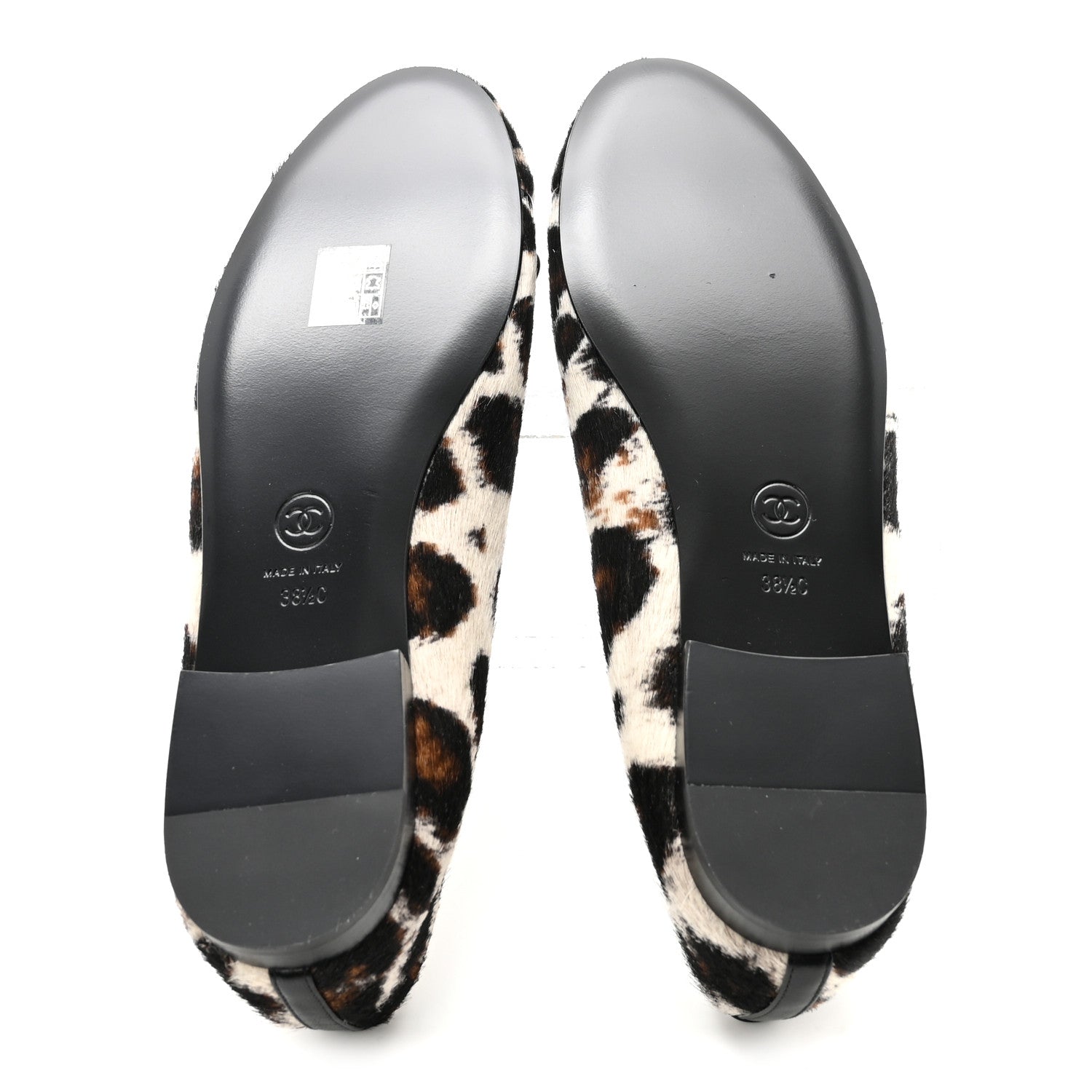 Chanel Pony Hair Cap Toe CC Ballerina Flats 38.5 White Brown Black 6 of 10