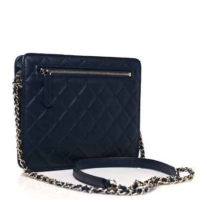 Chanel Lambskin Quilted Square Front Pocket Clutch With Chain Navy Blue 3 of 14