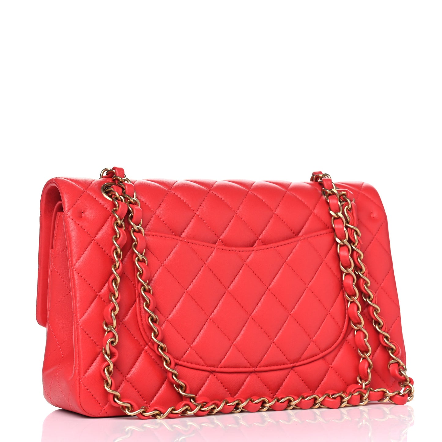 Lambskin Quilted Medium Double Flap Red