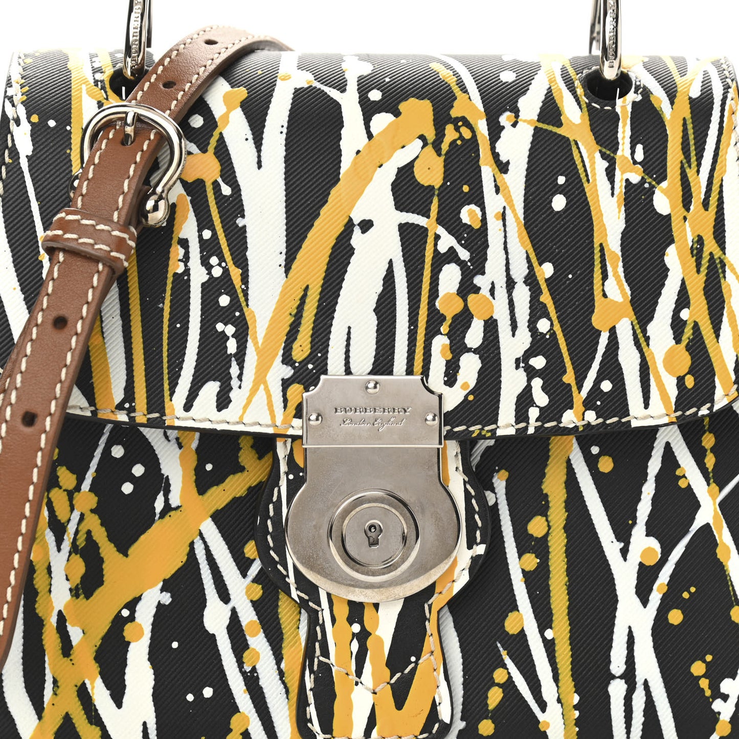 Trench Calfskin Splash Print Small DK88 Top Handle Bag Black