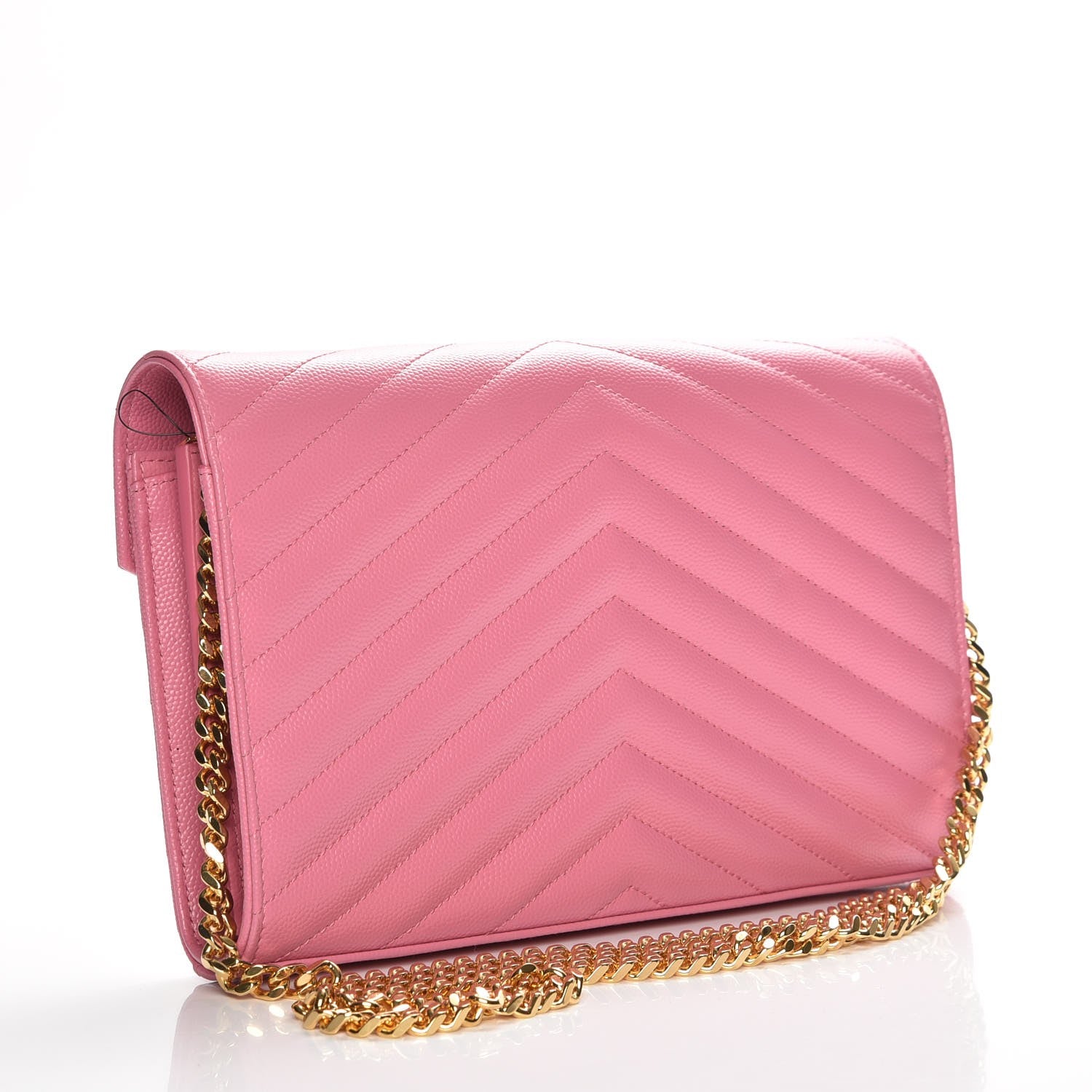 Saint Laurent Grain De Poudre Matelasse Chevron Monogram Chain Wallet Indian Pink 3 of 7