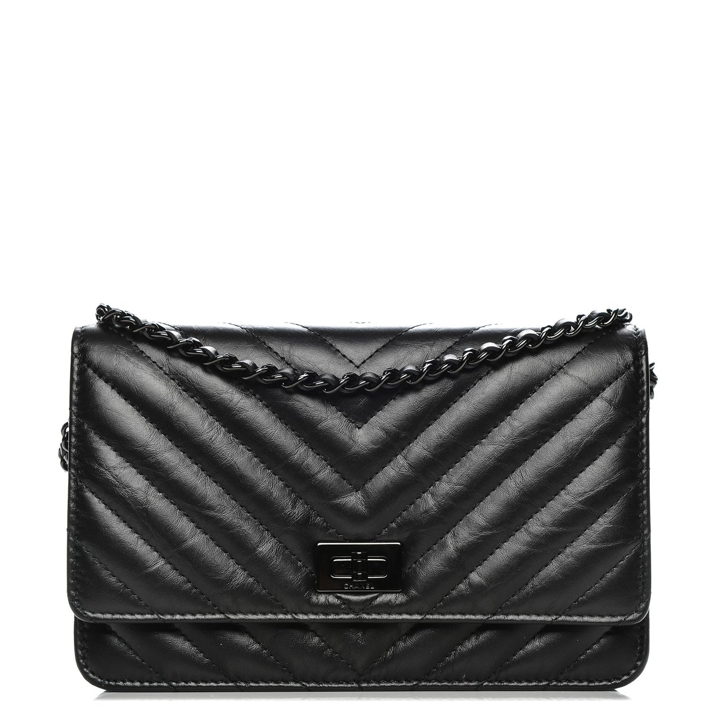 Aged Calfskin Chevron Quilted Reissue Wallet On Chain WOC So Black