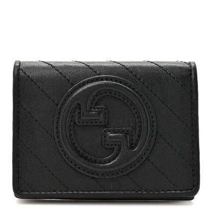 Gucci Sakai Be Green Calfskin Diagonal Stitched Blondie Card Case Wallet Black 1 of 9
