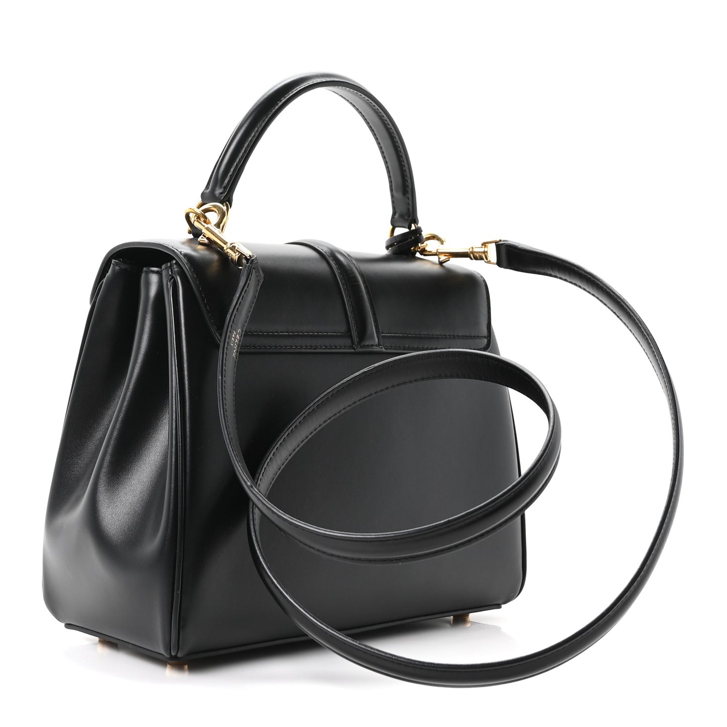 Satinated Calfskin Mini 16 Top Handle Bag Black
