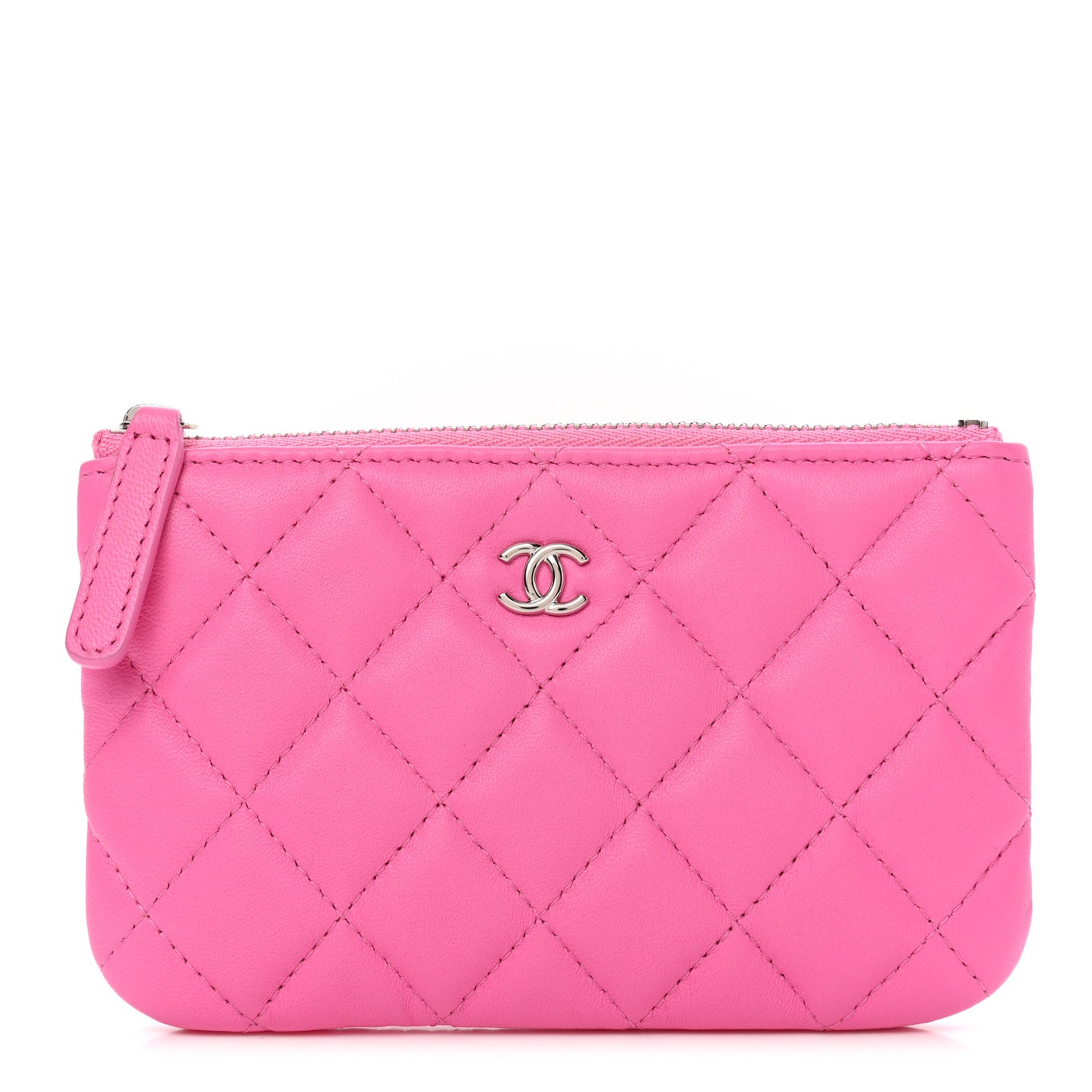 Lambskin Quilted Small Cosmetic Case Pink