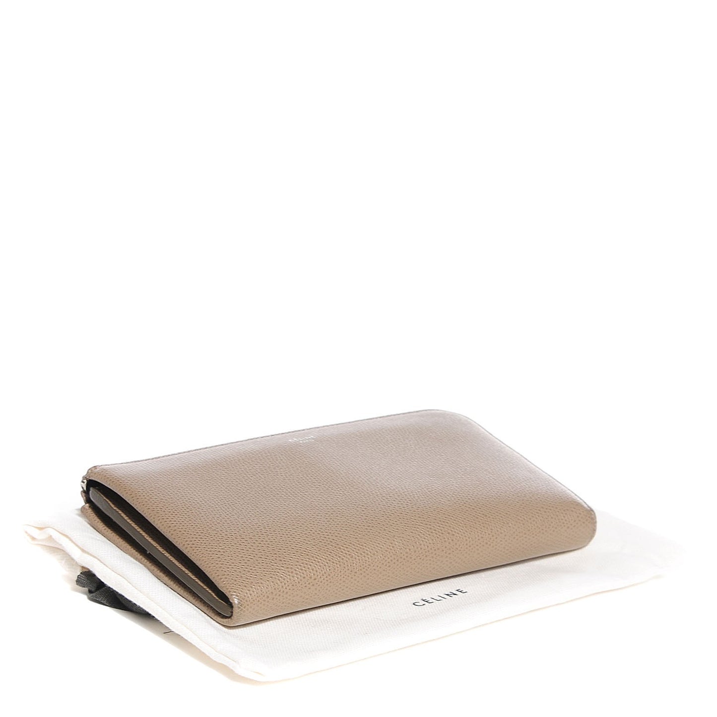 Drummed Calfskin Multifunction Large Zip Around Wallet Taupe