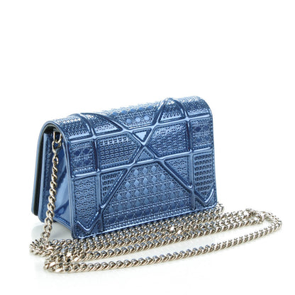 Christian Dior Metallic Patent Micro-Cannage Baby Diorama Flap Bag Blue 3 of 7