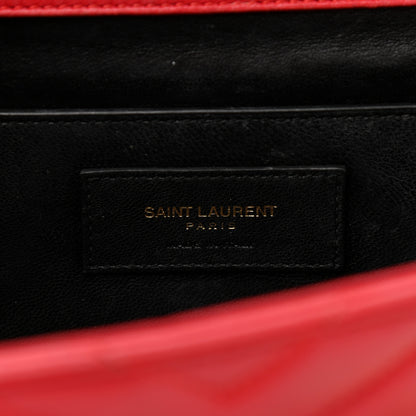 Saint Laurent Lambskin Matelasse Chevron Medium Monogram Satchel Red 6 of 21