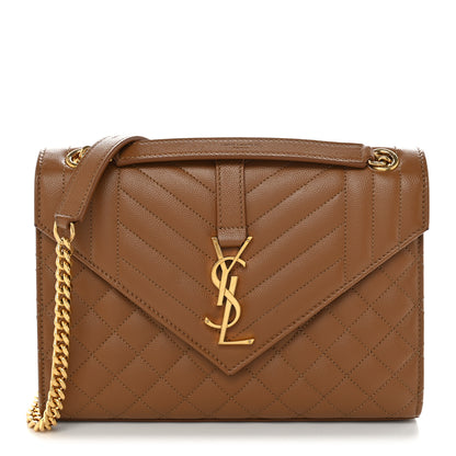 Saint Laurent Grain De Poudre Textured Mixed Matelasse Medium Triquilt Monogram Satchel Dark Cork 1 of 12