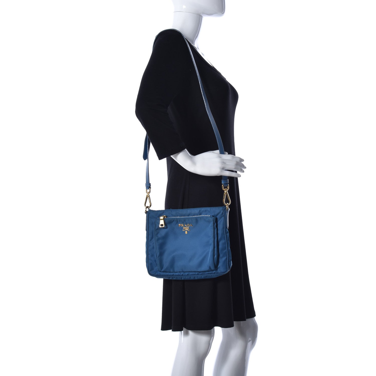 Prada Tessuto Nylon Saffiano Crossbody Bag Cobalto 2 of 11