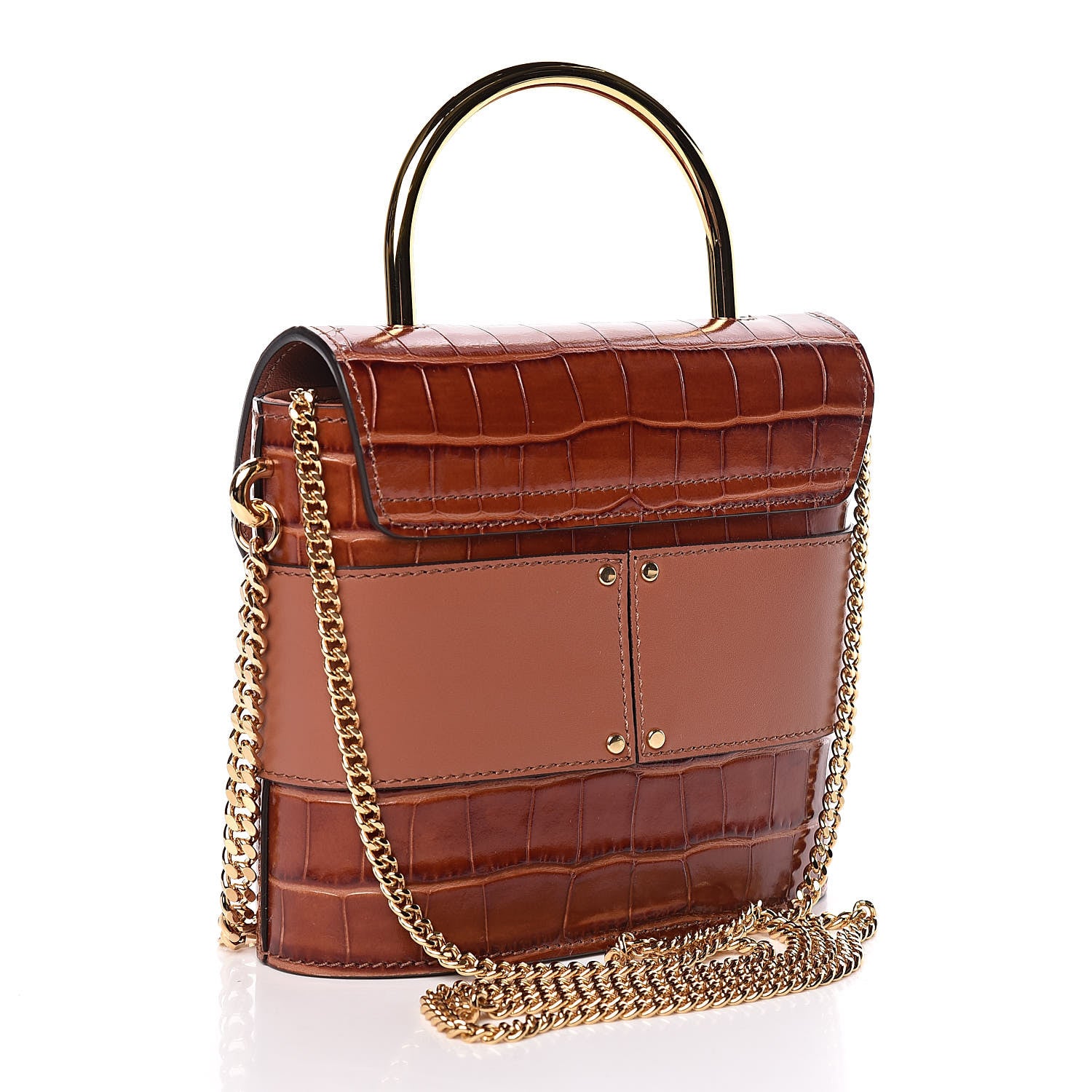 Chloe Calfskin Crocodile Embossed Small Aby Lock Chestnut Brown 3 of 9