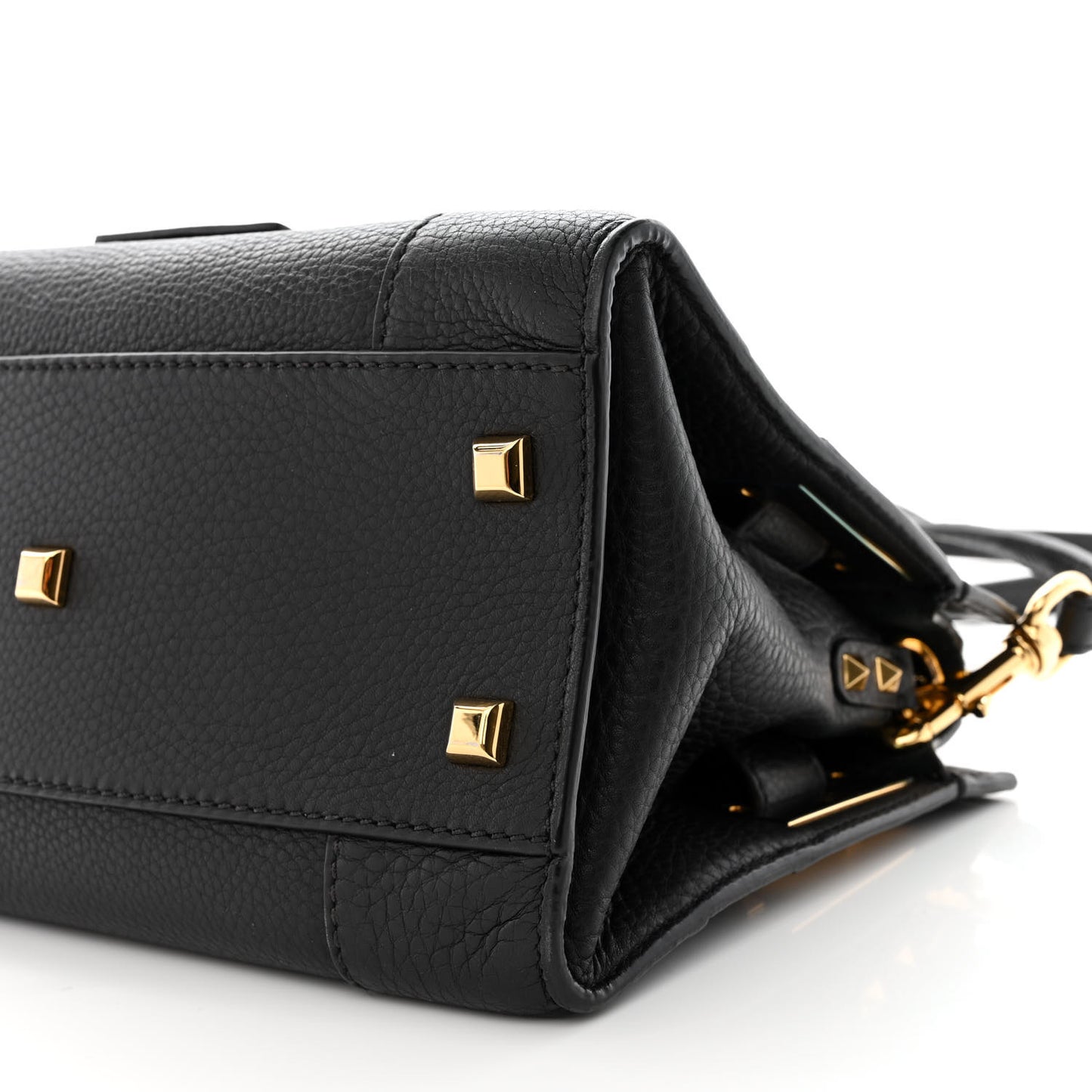 Grained Calfskin Twist Lock My Rockstud Shoulder Bag Black
