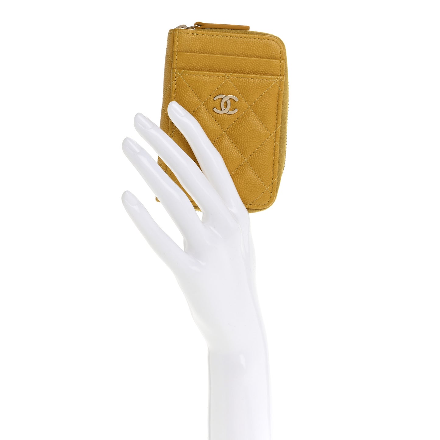 Caviar Quilted Zip Card Holder Yellow