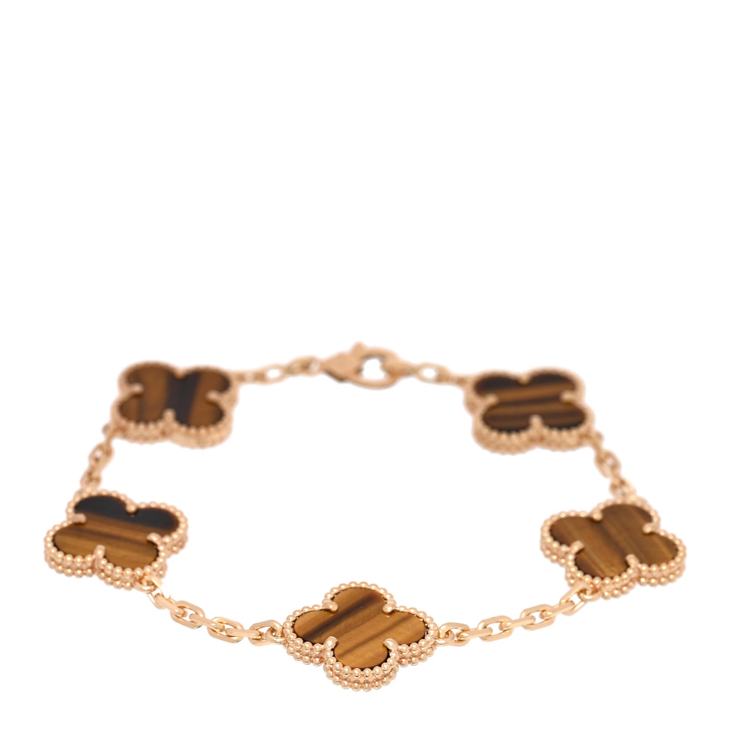 18K Yellow Gold Tiger Eye 5 Motifs Vintage Alhambra Bracelet