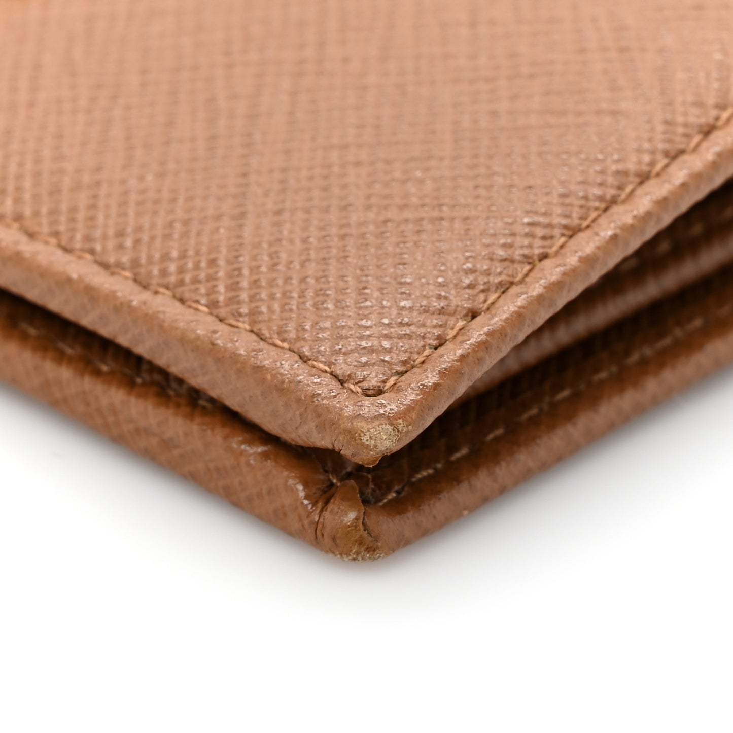 Saffiano Metal Compact Snap Bi-Fold Wallet Caramel