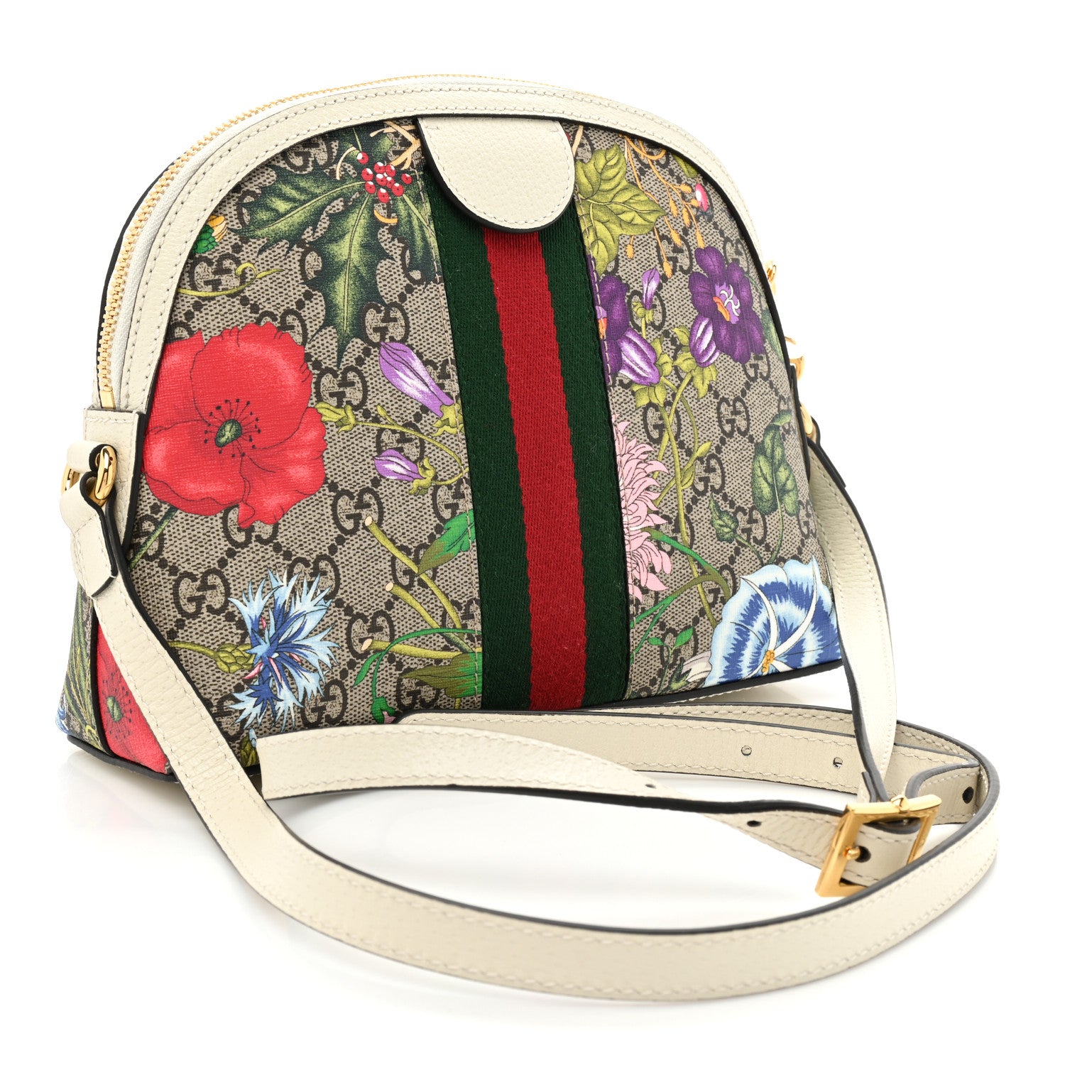 Gucci GG Supreme Monogram Flora Web GG Small Ophidia Dome Shoulder Bag White 3 of 8