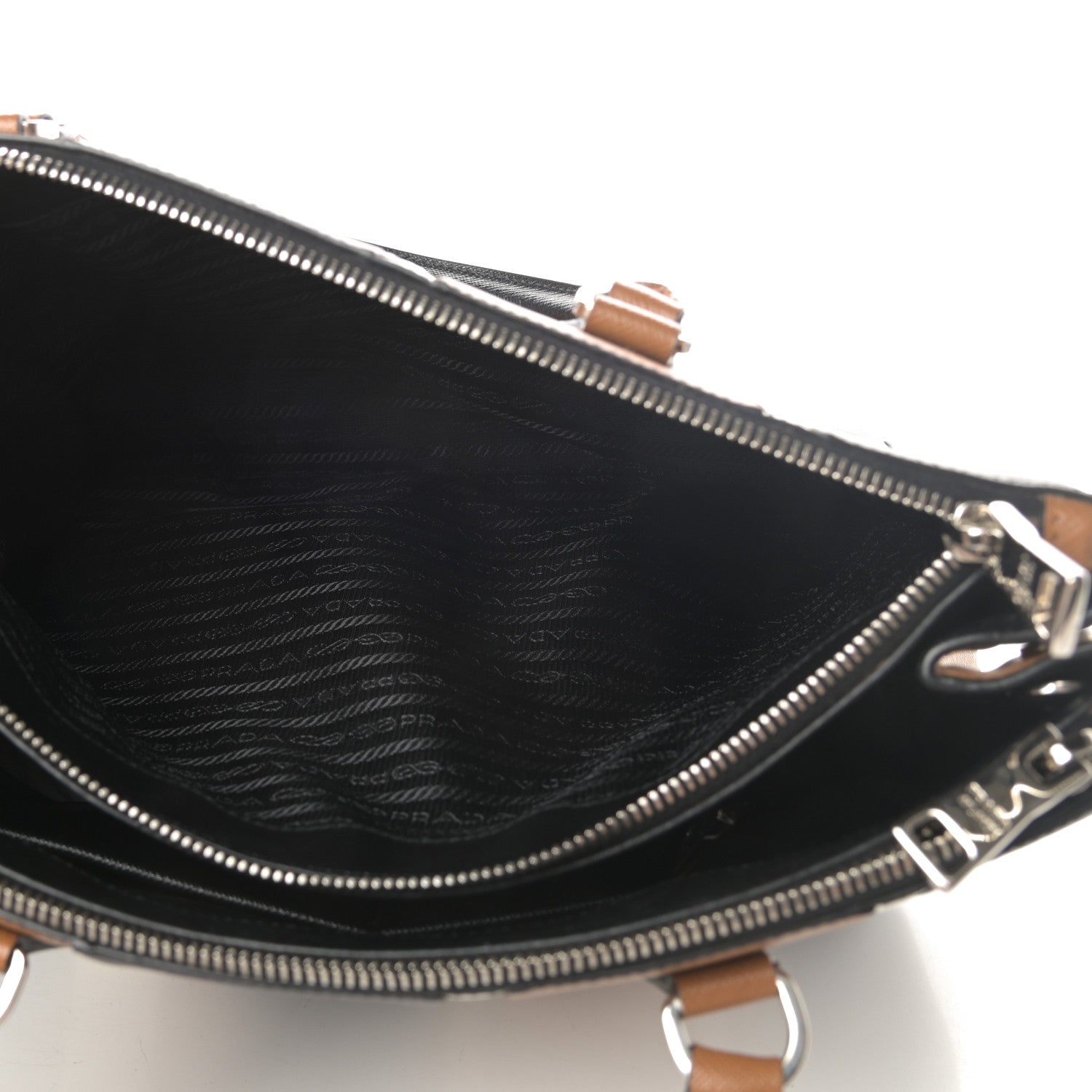 Prada Saffiano Baiadera Striped Medium Galleria Double Zip Tote Caramel Black White 5 of 13