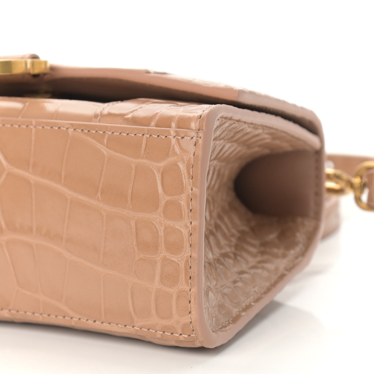 Balenciaga Shiny Calfskin Crocodile Embossed Hourglass Top Handle Bag XS Nude Beige 11 of 11
