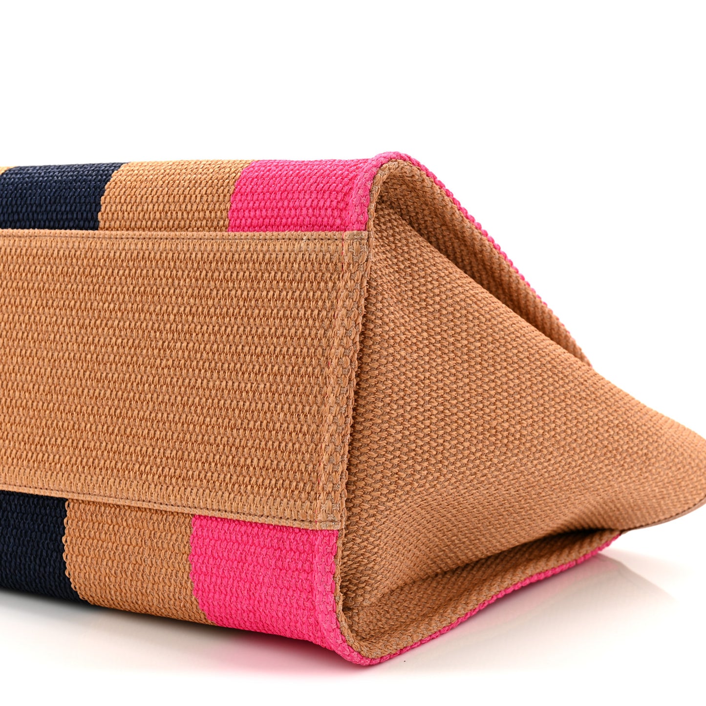 Straw Raffia Calfskin Striped Medium Deauville Tote Dark Beige Fuchsia Navy Blue