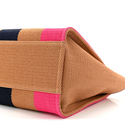 Chanel Straw Raffia Calfskin Striped Medium Deauville Tote Dark Beige Fuchsia Navy Blue 10 of 10