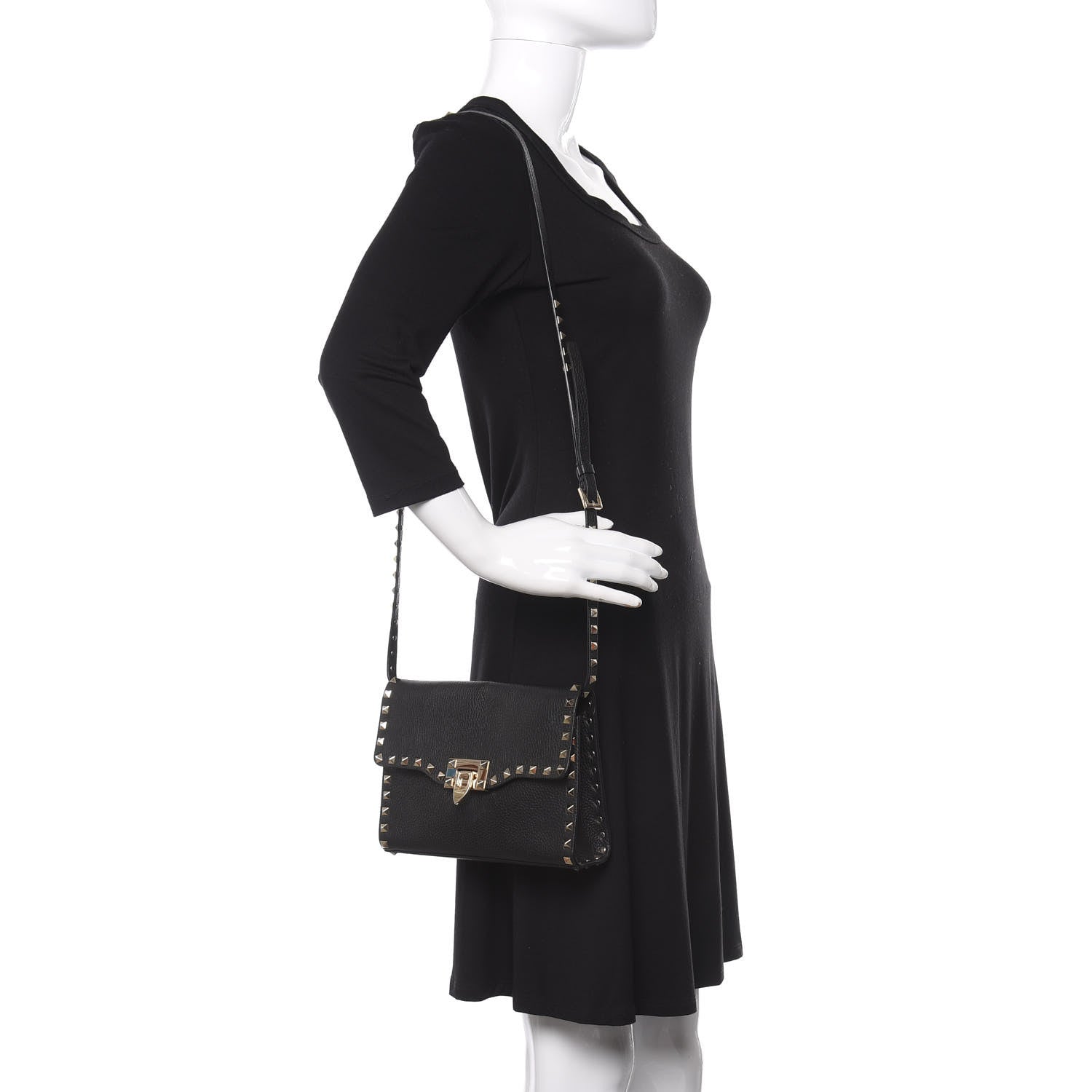 Valentino Garavani Pebbled Calfskin Medium Rockstud Flip Lock Crossbody Bag Black 2 of 14