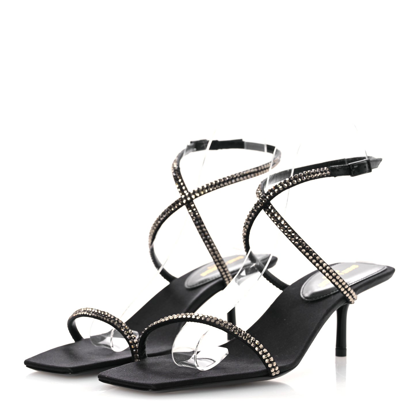 Crepe Satin Strass Baliqua 55 Ankle Strap Sandals 36 Black Greige