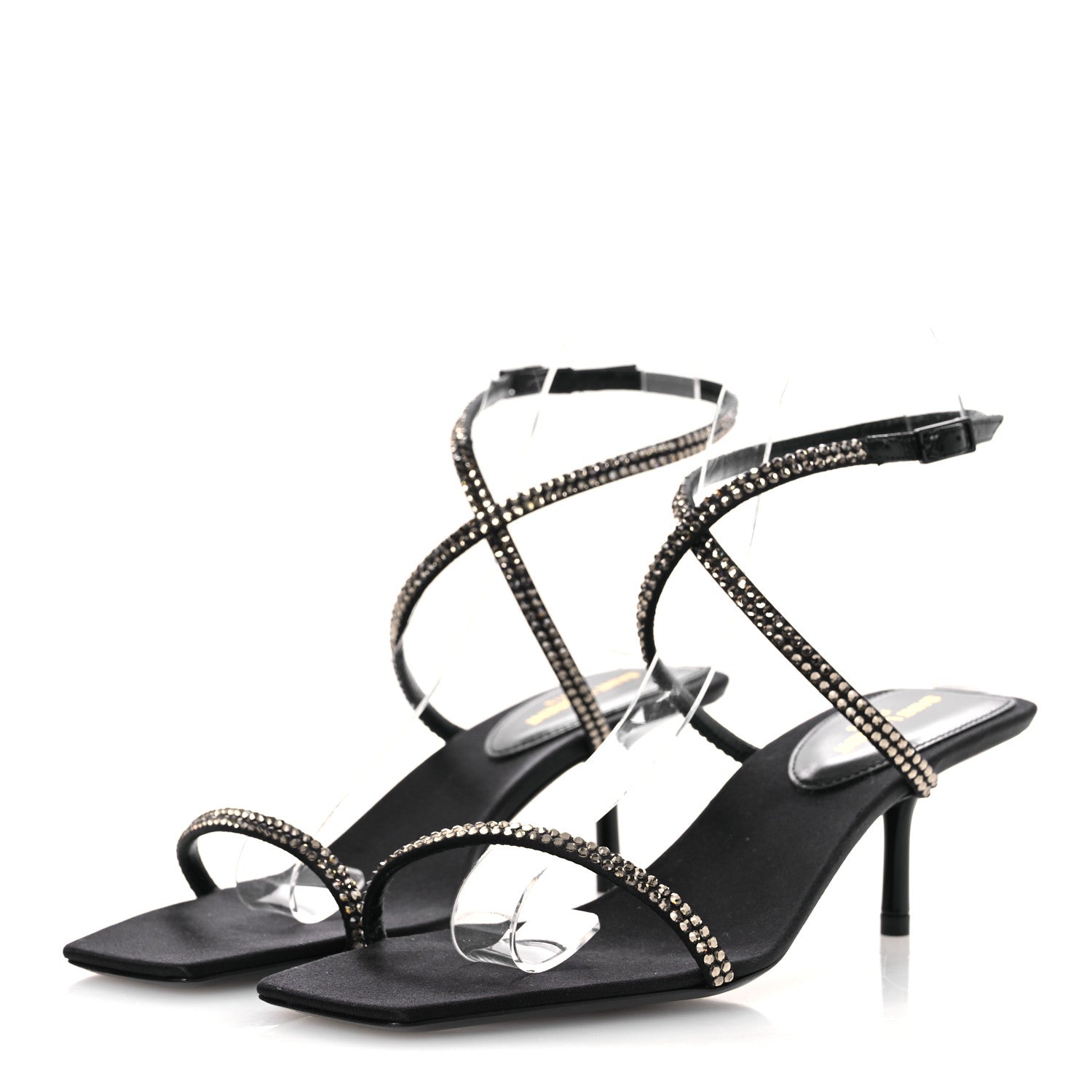 Saint Laurent Crepe Satin Strass Baliqua 55 Ankle Strap Sandals 36 Black Greige 4 of 11
