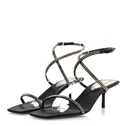 Saint Laurent Crepe Satin Strass Baliqua 55 Ankle Strap Sandals 36 Black Greige 4 of 11