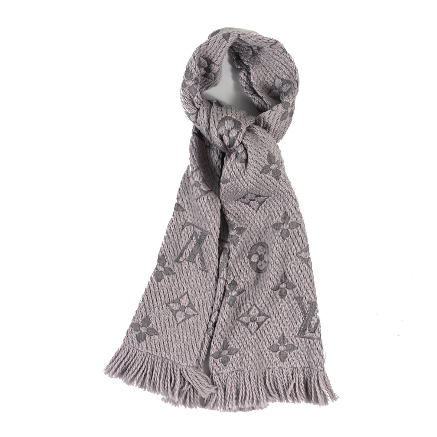 Wool Silk Logomania Scarf Pearl Grey