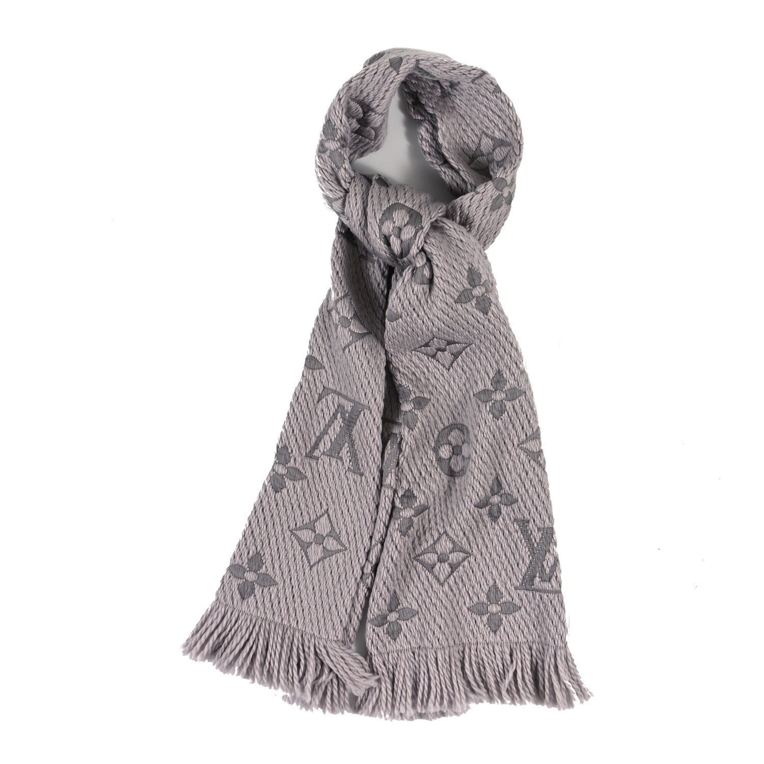 Louis Vuitton Wool Silk Logomania Scarf Pearl Grey 1 of 3